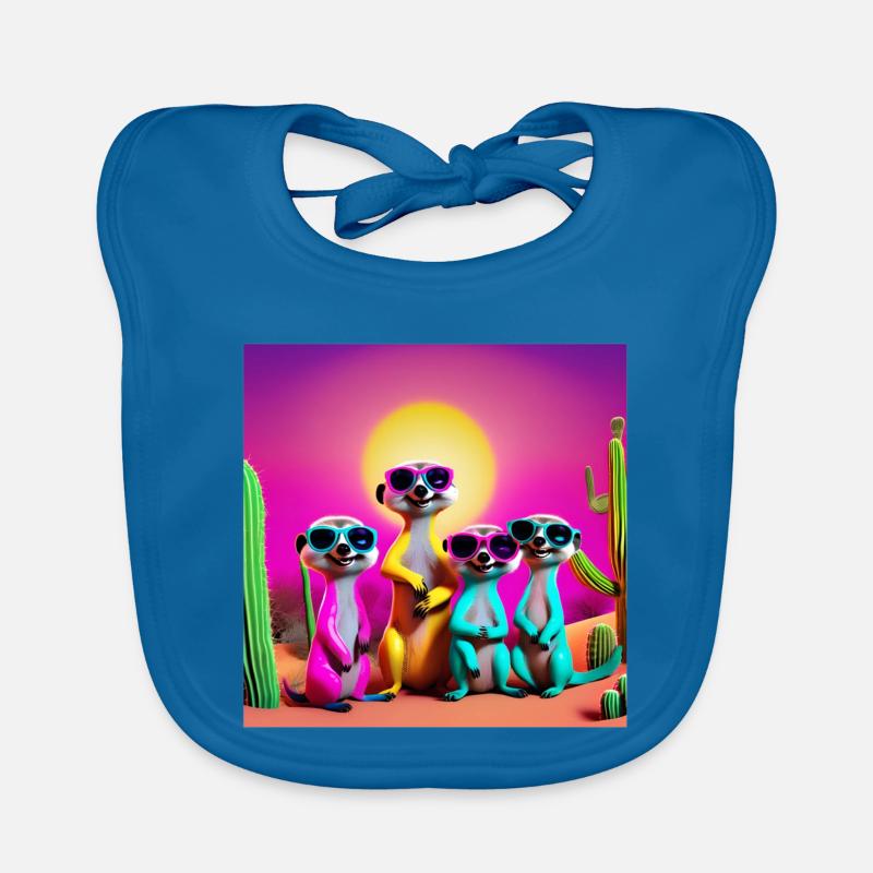 suricate, famille de suricates, suricate humour - Bavoir bio Bébé - bleu paon