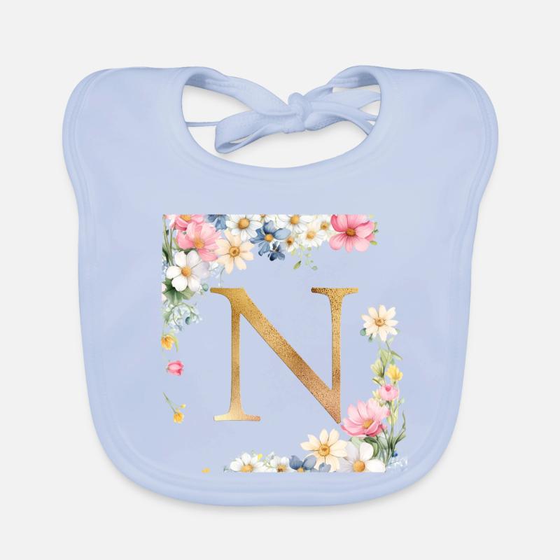 N Monogram, Floral, Personalizable Organic Baby Bibs