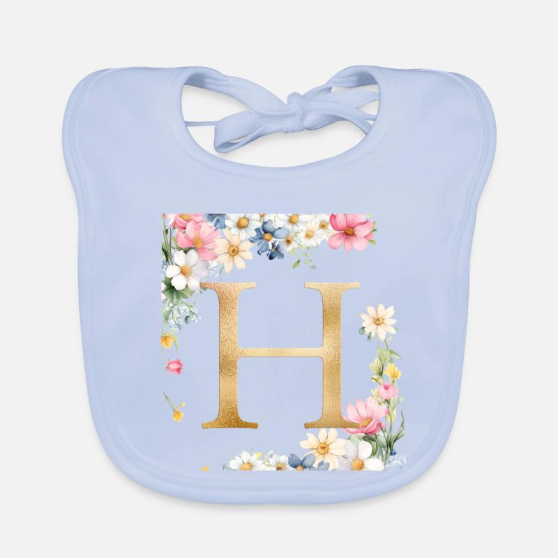 H Monogramm, Floral, personalisierbar Baby Bio-Lätzchen