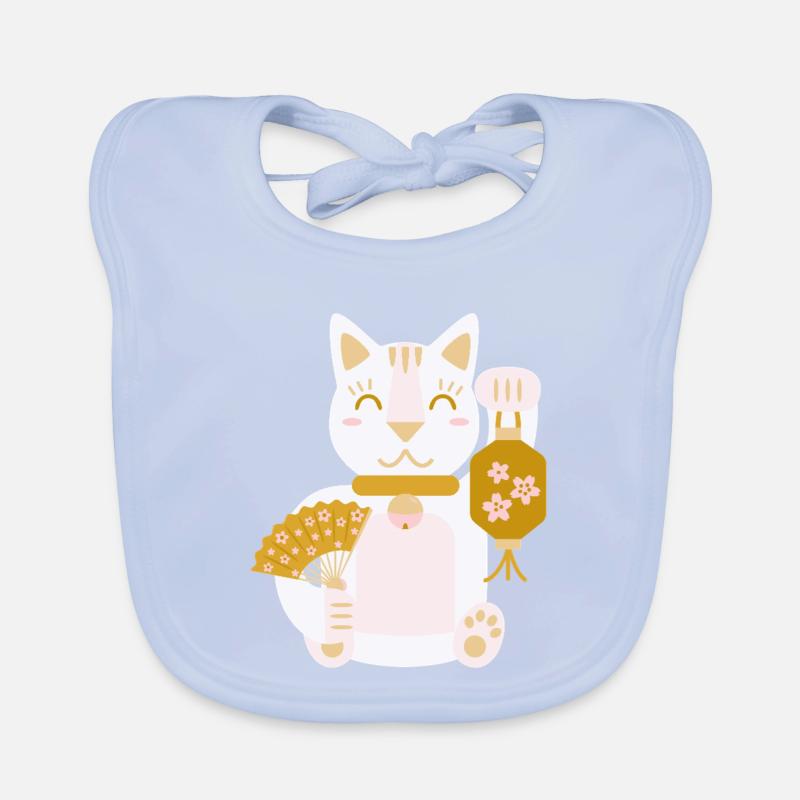Maneki Neko L Lucky Cat with Fan and Lantern Organic Baby Bibs