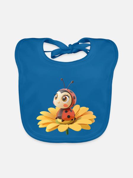 Coccinelle mignonne sur une fleur - Bavoir bio Bébé - bleu paon - Devant