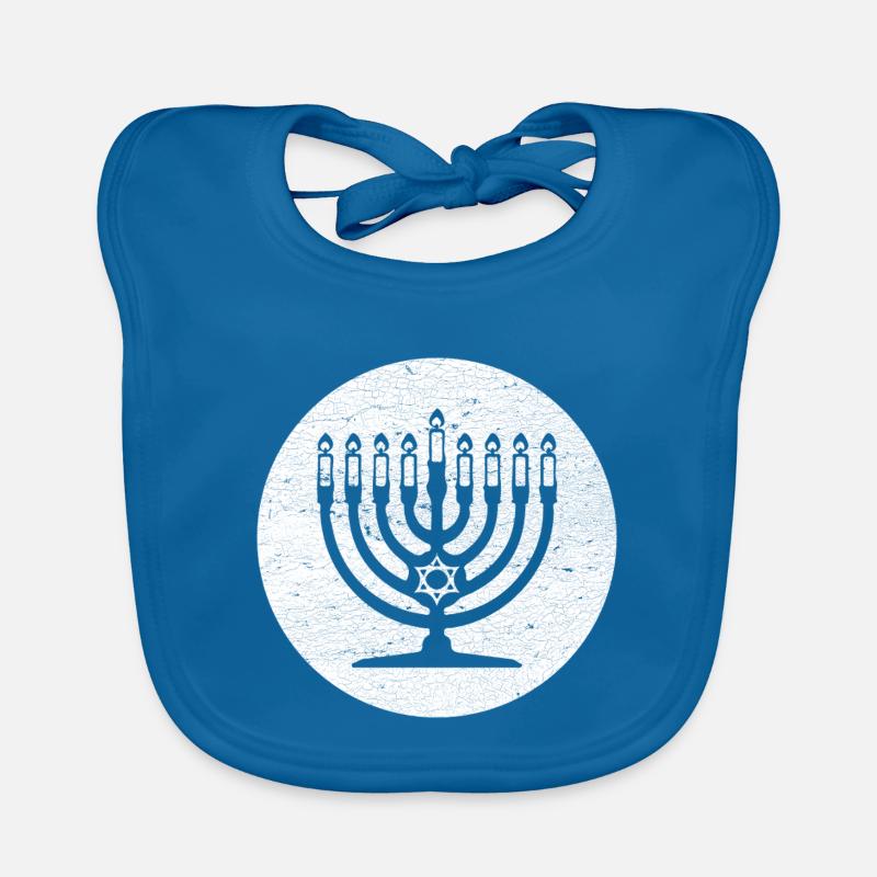 Hanukkah candlestick menorah in white circle Organic Baby Bibs