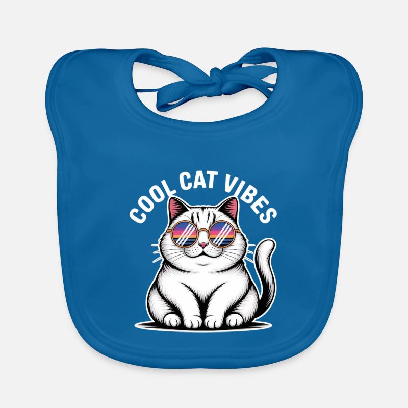 Chat copain avec lunettes Wave - Bavoir bio Bébé - bleu paon