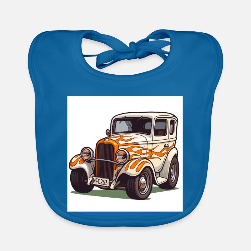 Oldtimer Hot Rod Auto - Baby Bio-Lätzchen - Pfauenblau