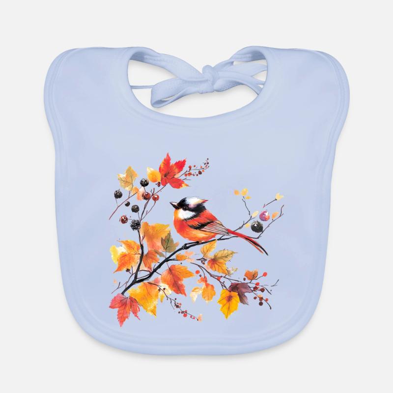 Oiseau en automne sur branche de feuille Bavoir bio Bébé