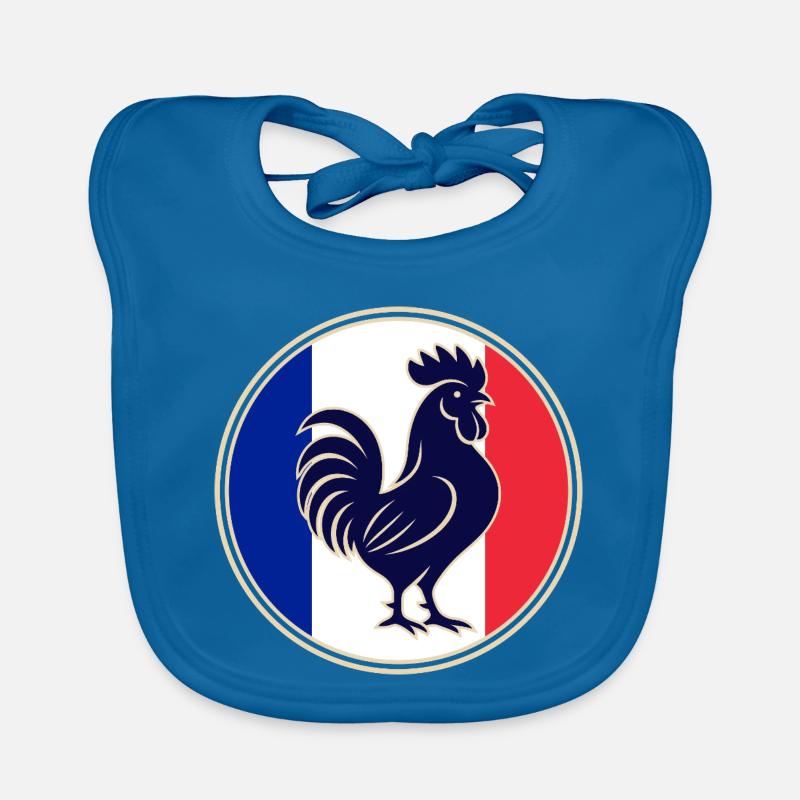 Tricolor Rooster Silhouette in Circular Frame Organic Baby Bibs