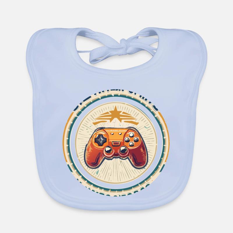 Retro Game Controller Badge Organic Baby Bibs
