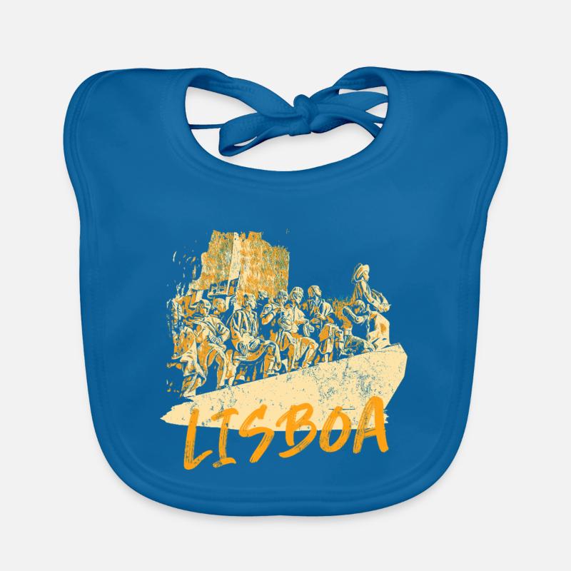 Monument Découvertes Lisbonne illustration ocre Bavoir bio Bébé