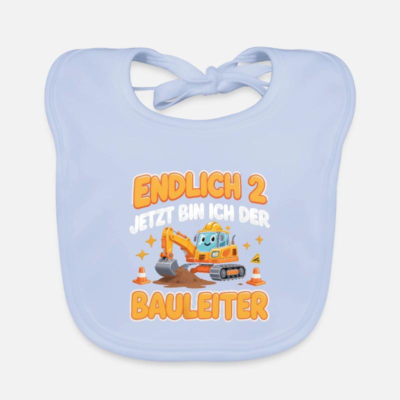 Kinder 2. Geburtstag Junge Bagger Bauarbeite Baby Bio-Lätzchen