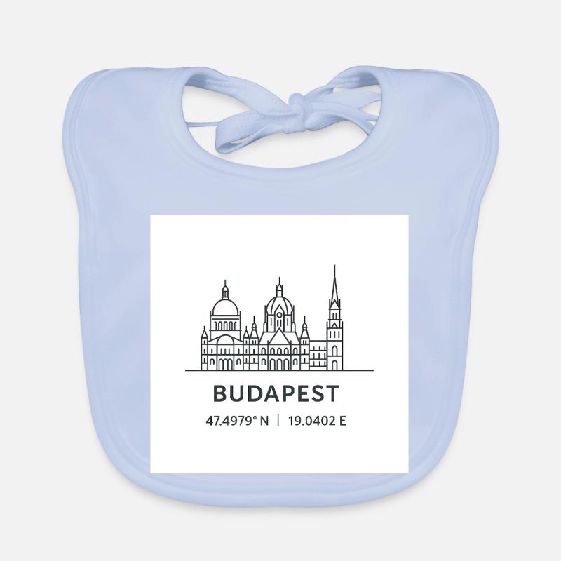 Budapest, Line Art, Silhouette, Point de repère Bavoir bio Bébé