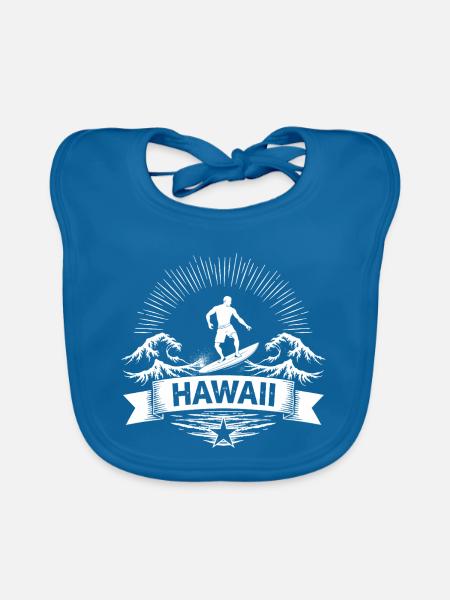 Hawaii Surfer Surfer on Pacific Wave - Organic Baby Bibs - peacock-blue - Front