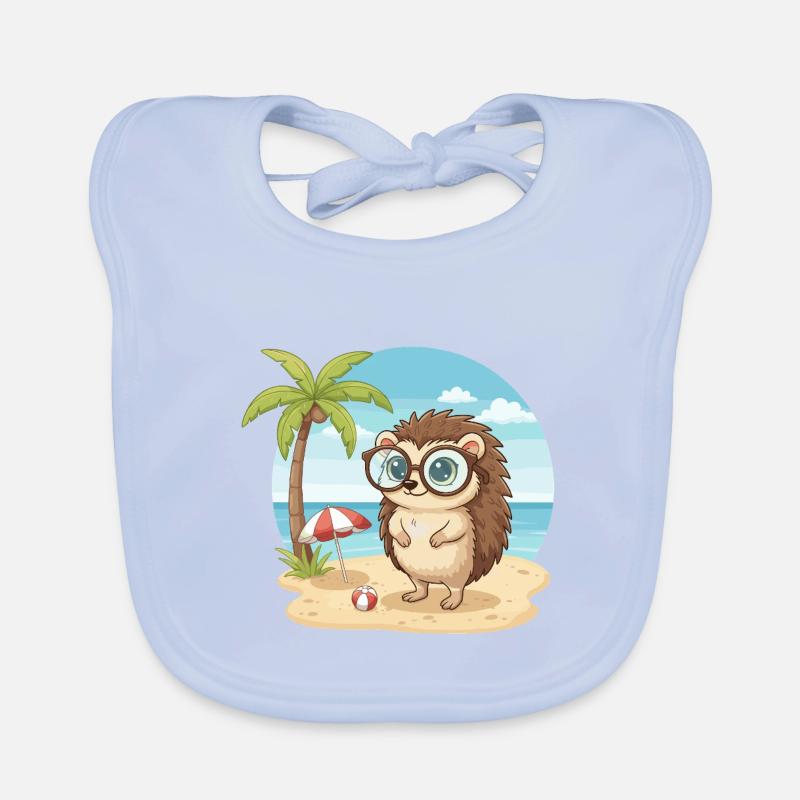 Cute Hedgehog with Glasses Beach Summer Vacation Organic Baby Bibs