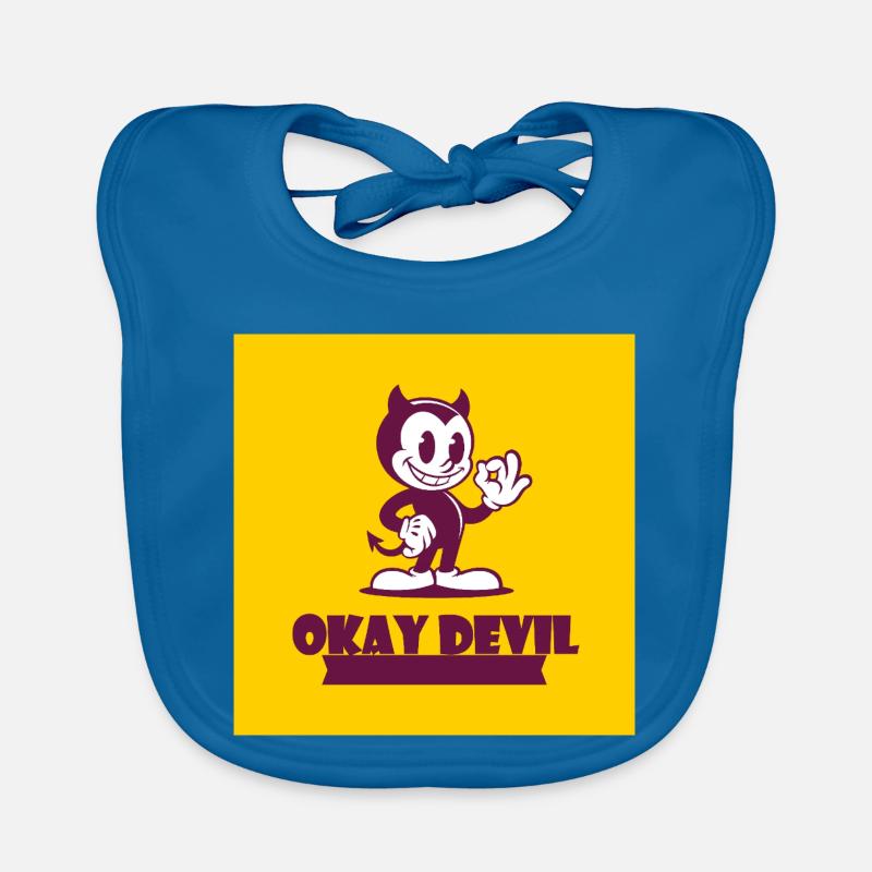 Okay Devil-Maskottchen auf Gelb - Baby Bio-Lätzchen - Pfauenblau