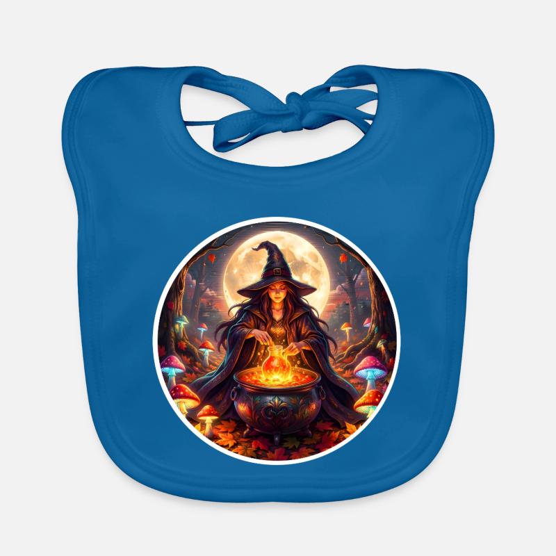 Moonlit Witch Cauldron Magic - Organic Baby Bibs - peacock-blue