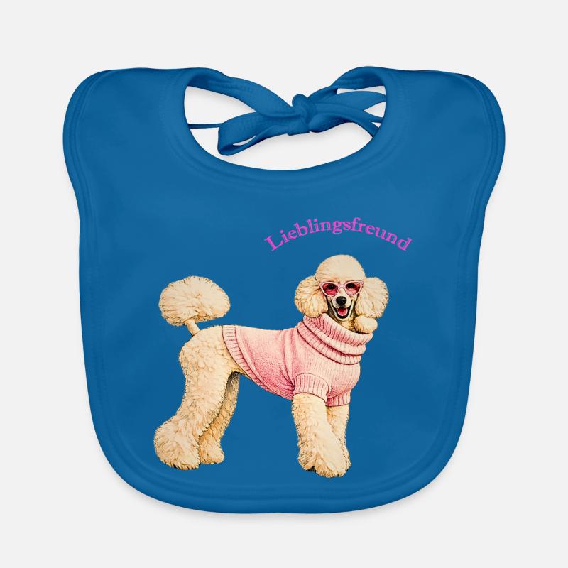 Lieblingsfreund Königspudel im rosa Pullover - Baby Bio-Lätzchen - Pfauenblau
