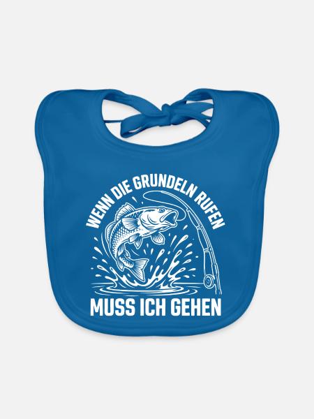 Grundel angeln Humor - Baby Bio-Lätzchen - Pfauenblau