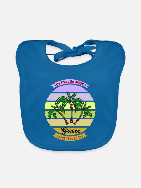 Griechenland Palmen Strand Retro - Baby Bio-Lätzchen - Pfauenblau