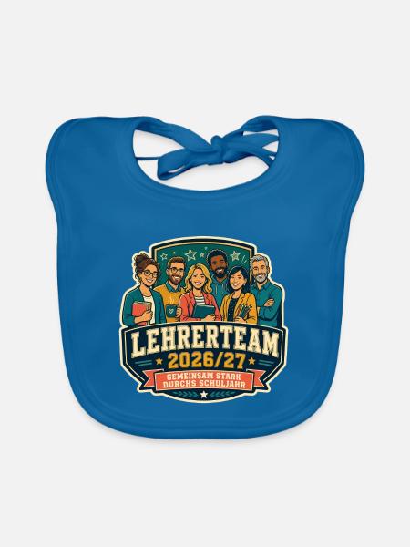 Lehrerteam 2026/27 – Gemeinsam stark - Baby Bio-Lätzchen - Pfauenblau - Vorne