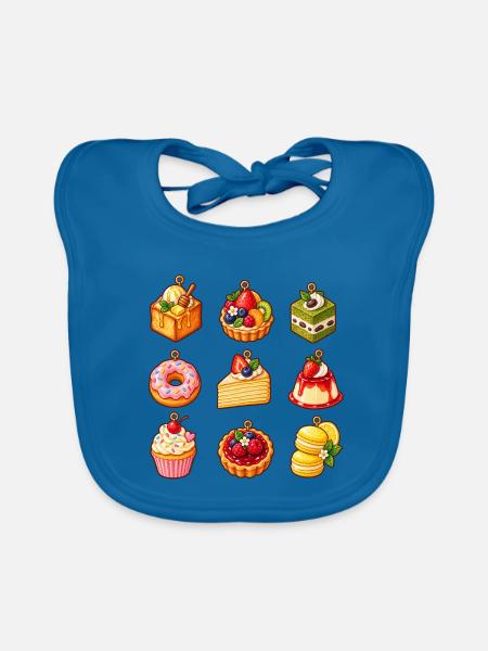 Bunte Dessert-Icons Kollektion - Baby Bio-Lätzchen - Pfauenblau - Vorne