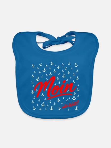 Moin Schriftzug Rot Script - Baby Bio-Lätzchen - Pfauenblau