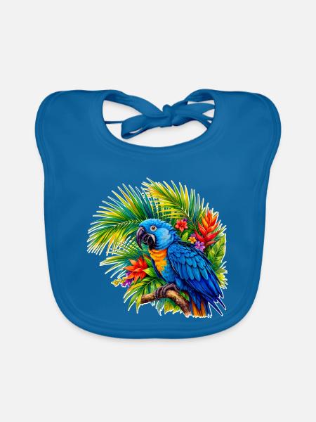 Tropischer Blauparrot im Tropenwald - Baby Bio-Lätzchen - Pfauenblau