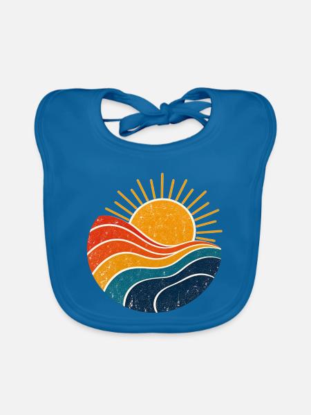 Sun & Wave – Retro-Sonne im Vintage-Look - Baby Bio-Lätzchen - Pfauenblau