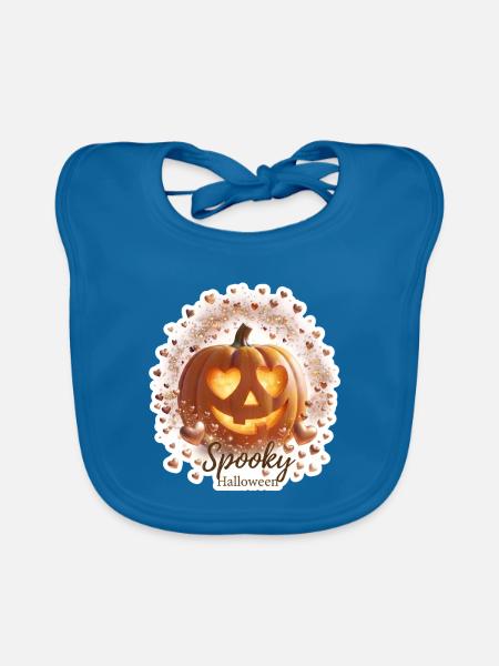 Sparky - Herzaugen Kürbis Halloween Design - Baby Bio-Lätzchen - Pfauenblau - Vorne