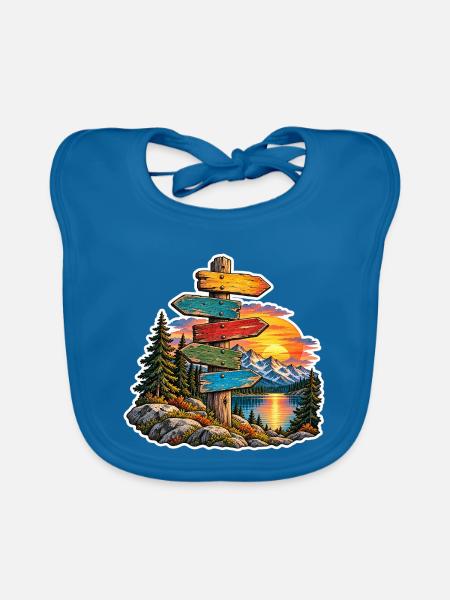 Wegweiser am Bergsee Sonnenuntergang - Baby Bio-Lätzchen - Pfauenblau - Vorne