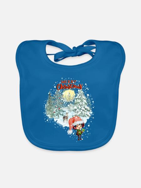 Merry Christmas mit Glücki & Bambi - Baby Bio-Lätzchen - Pfauenblau - Vorne