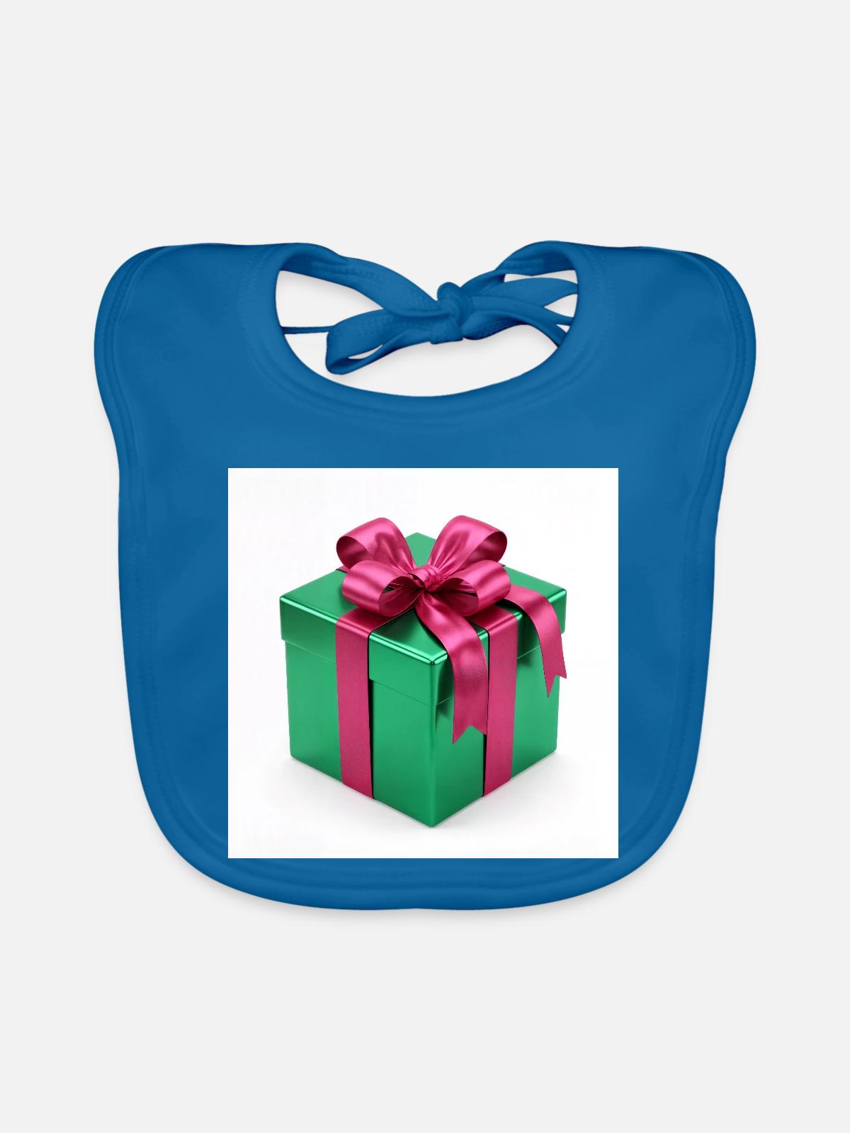 Grünes Geschenkpaket - Baby Bio-Lätzchen - Pfauenblau - Vorne