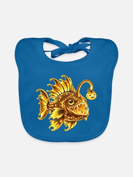 Gelb-Gold-Biolumineszente Laternenfische - Baby Bio-Lätzchen - Pfauenblau