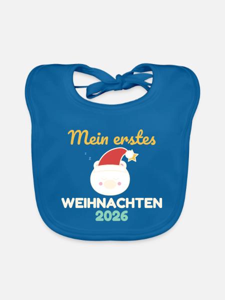 Mein erstes Weihnachten 2026 – Baby Body Eisbär - Baby Bio-Lätzchen - Pfauenblau - Vorne