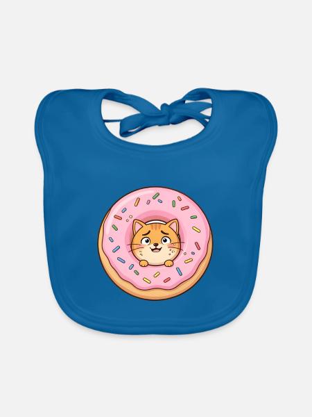 Kawaii Cat Donut Pop - Baby Bio-Lätzchen - Pfauenblau - Vorne