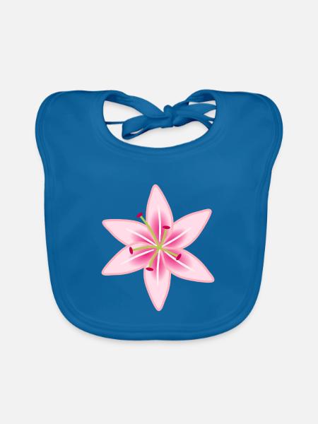 Rosa Lilien-Blumenillustration - Baby Bio-Lätzchen - Pfauenblau
