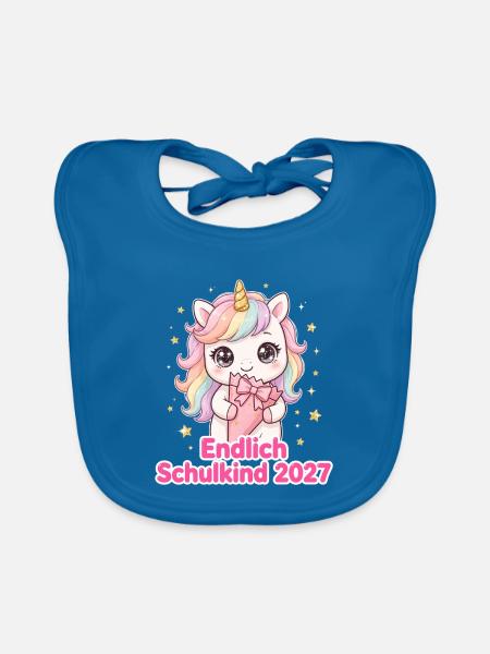 Einschulung 2027 Mädchen Einhorn Shirt - Baby Bio-Lätzchen - Pfauenblau