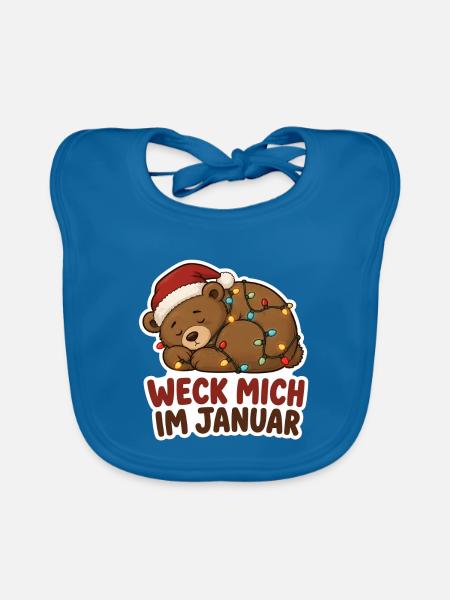 Schlafender Bär mit Lichterkette Januar - Baby Bio-Lätzchen - Pfauenblau