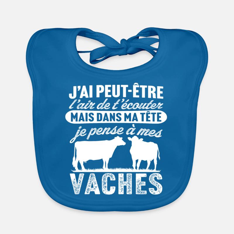 je pense à mes vaches - Bavoir bio Bébé - bleu paon
