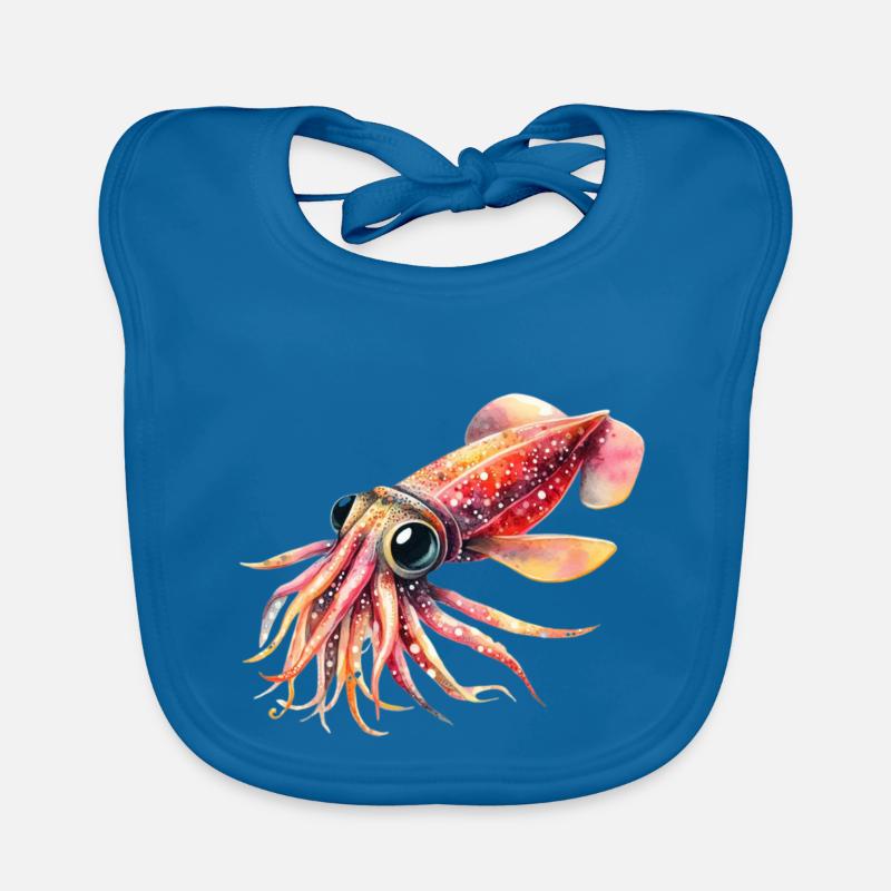 Cute Firefly Squid, Watercolor Organic Baby Bibs