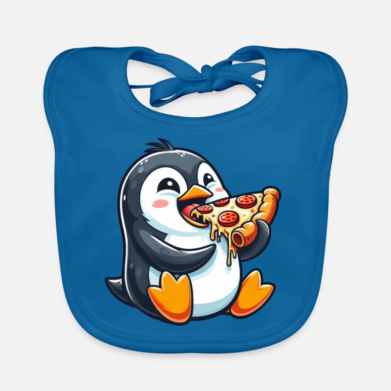 Pingouin Pizza Drôle Nourriture Bande Dessinée De Restauration Rapide Bavoir bio Bébé