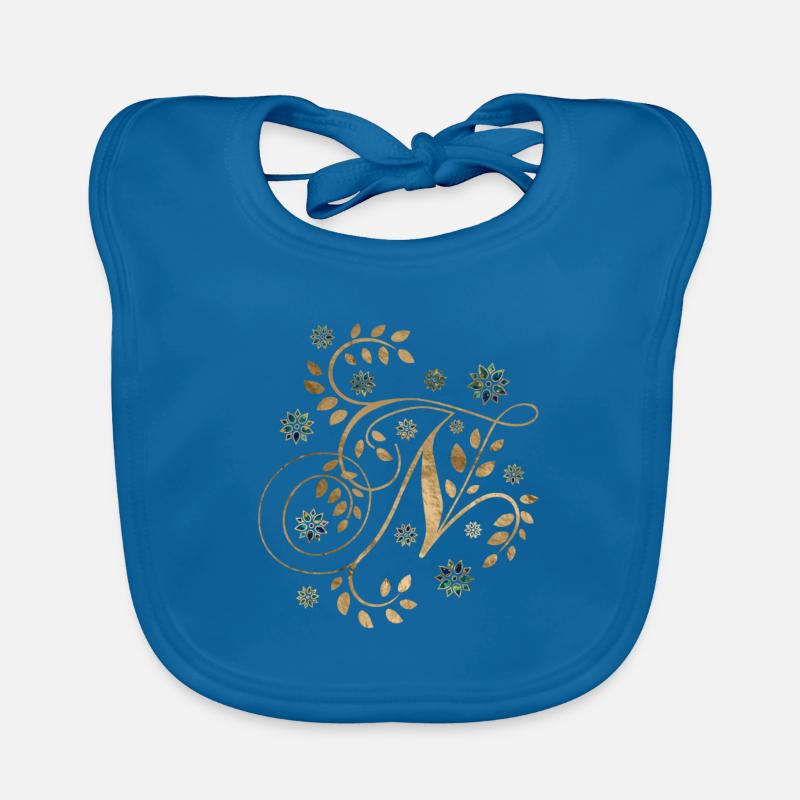 Monogramme de calligraphie dorée de luxe avec la lettre N Bavoir bio Bébé