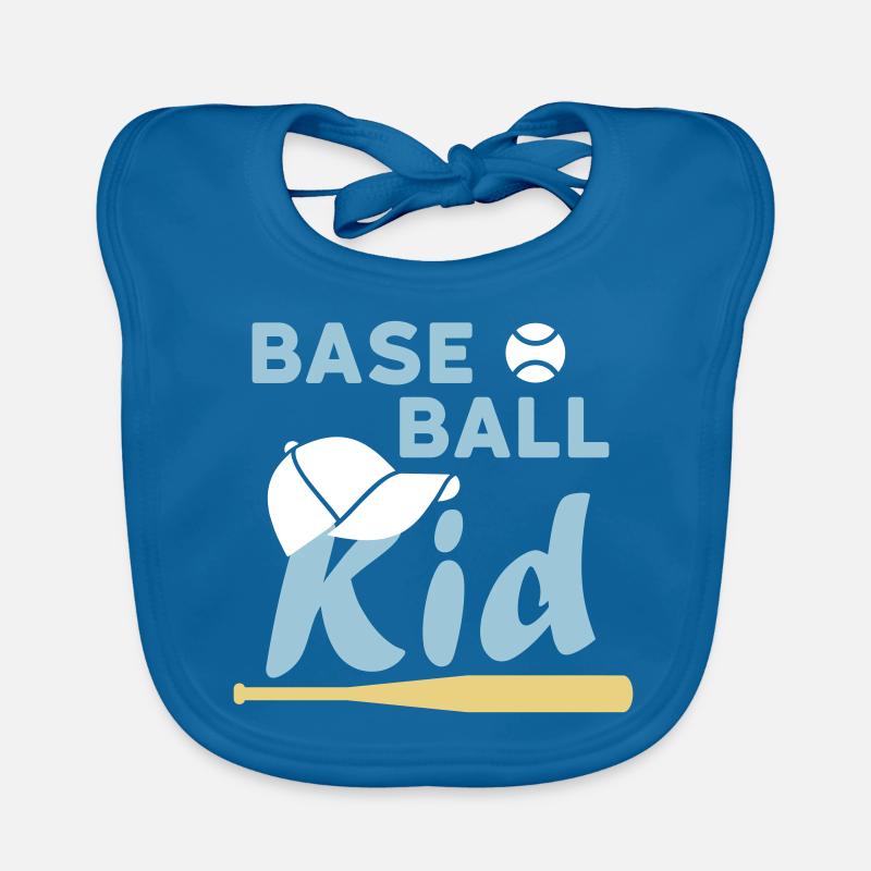 Enfant de baseball (balle de jeu, casquette, batte de baseball) - Bavoir bio Bébé - bleu paon