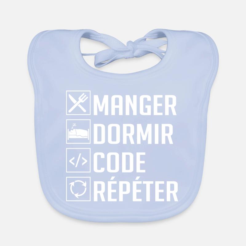 Manger, Dormir, Code, Répéter Bavoir bio Bébé