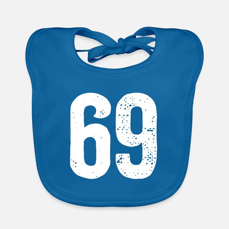 69 Numéros Blanc - Bavoir bio Bébé - bleu paon