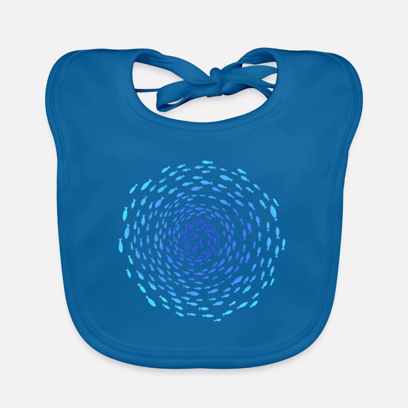 Banc de poissons en spirale - Bavoir bio Bébé - bleu paon