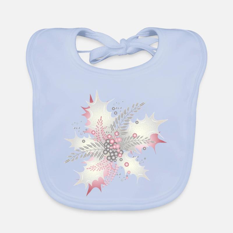 Holly branch in white, silver and dusky pink Organic Baby Bibs