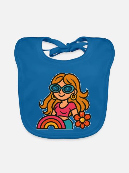 Retro Summer Girl - Flower Power Look - Organic Baby Bibs - peacock-blue - Front