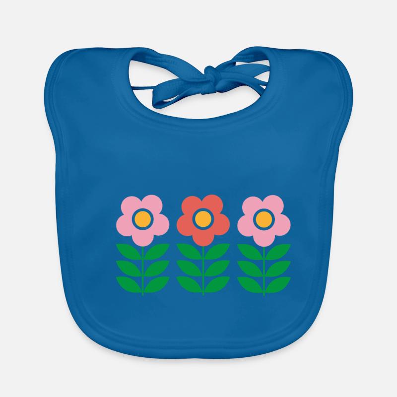 Fleurs - Bavoir bio Bébé - bleu paon