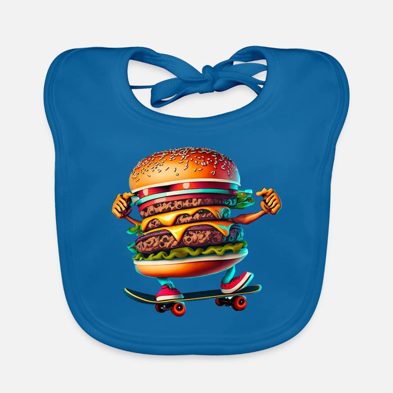 Cheeseburger Skateboard Skater - Bavoir bio Bébé - bleu paon