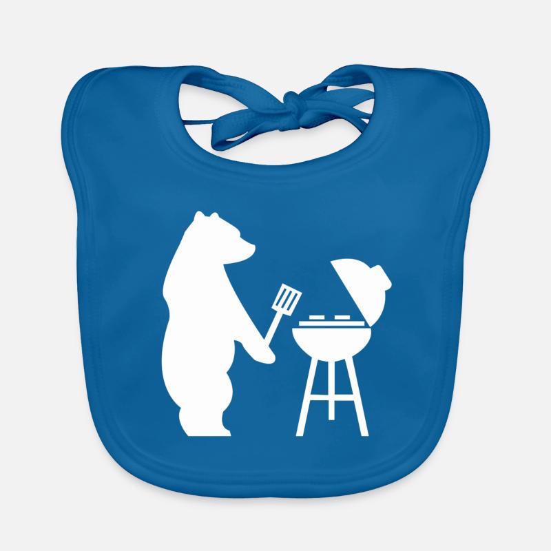 Barbecue grillé à l’ours - Bavoir bio Bébé - bleu paon