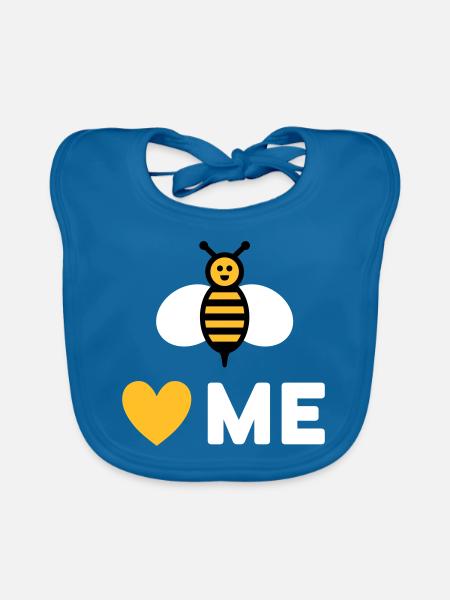 Bees love me (Bee, Heart) - Organic Baby Bibs - peacock-blue - Front